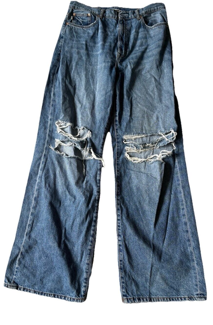 Lovers And Friends Ripped Jeans Womens 31 Blue High Rise Wide Leg Distressed